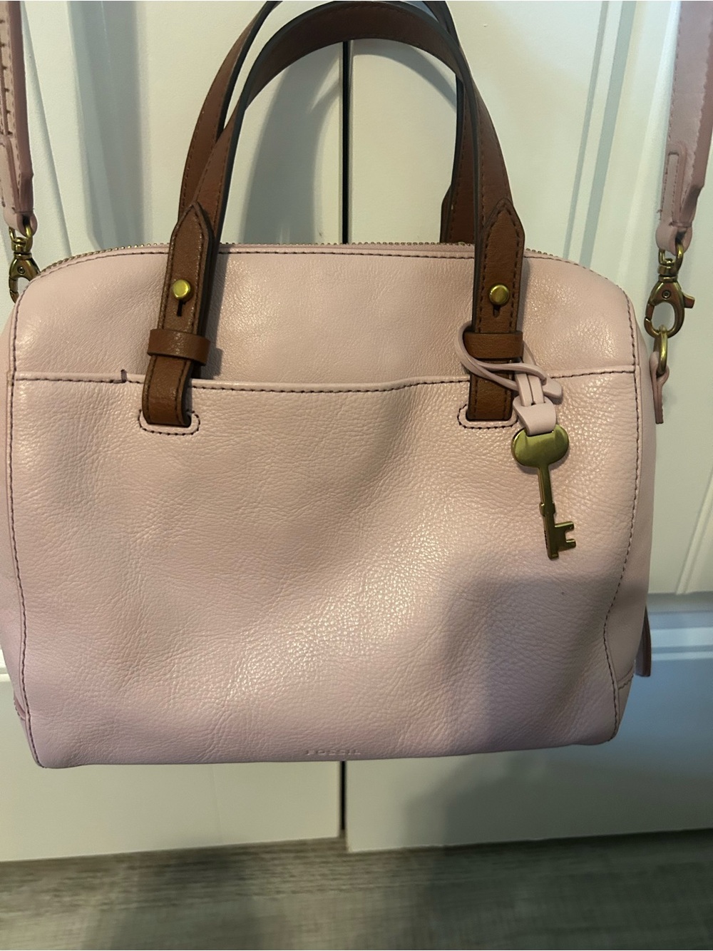 Fossil Blush Pink Satchel with Brown Handles - Picture 2 of 15